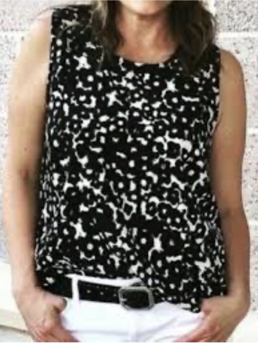 CAbi Black and White Abstract Print Sleeveless Tank